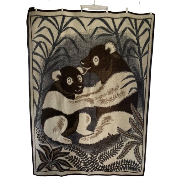 Biederlack Panda Blanket Velour Reversible Vintage Germany Monsanto 54" x 74" - Picture 4 of 5